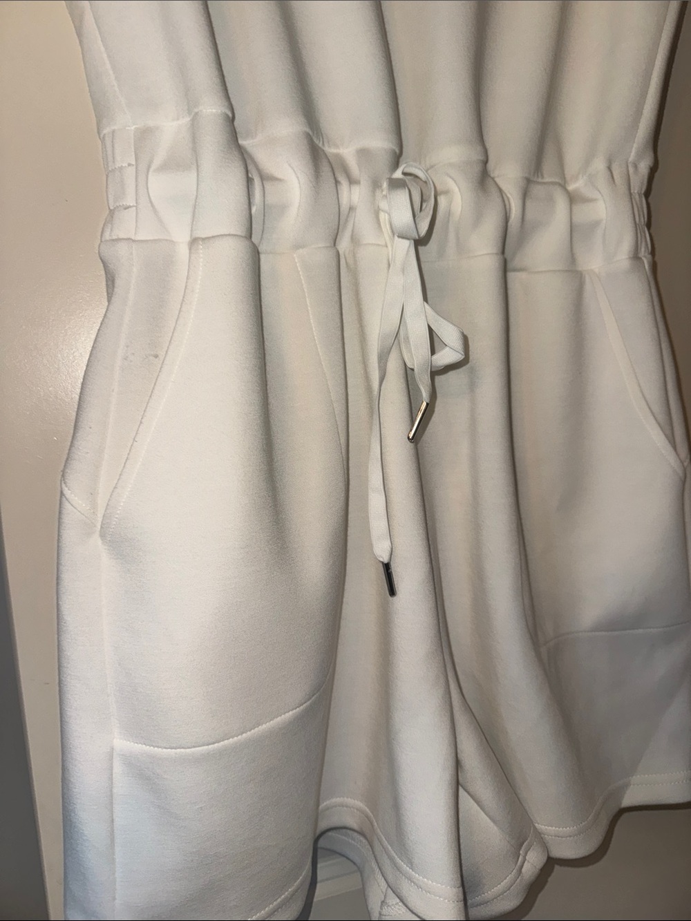 Amazon White Short-Sleeve Drawstring Romper - Picture 2 of 3